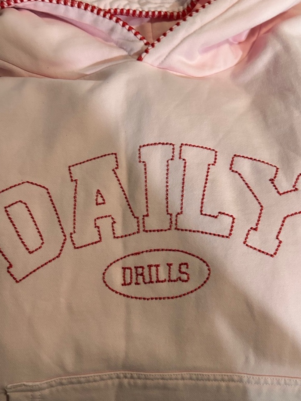 Daily Drills Pink Hoodie with Red Stitching—M/L - Picture 4 of 9